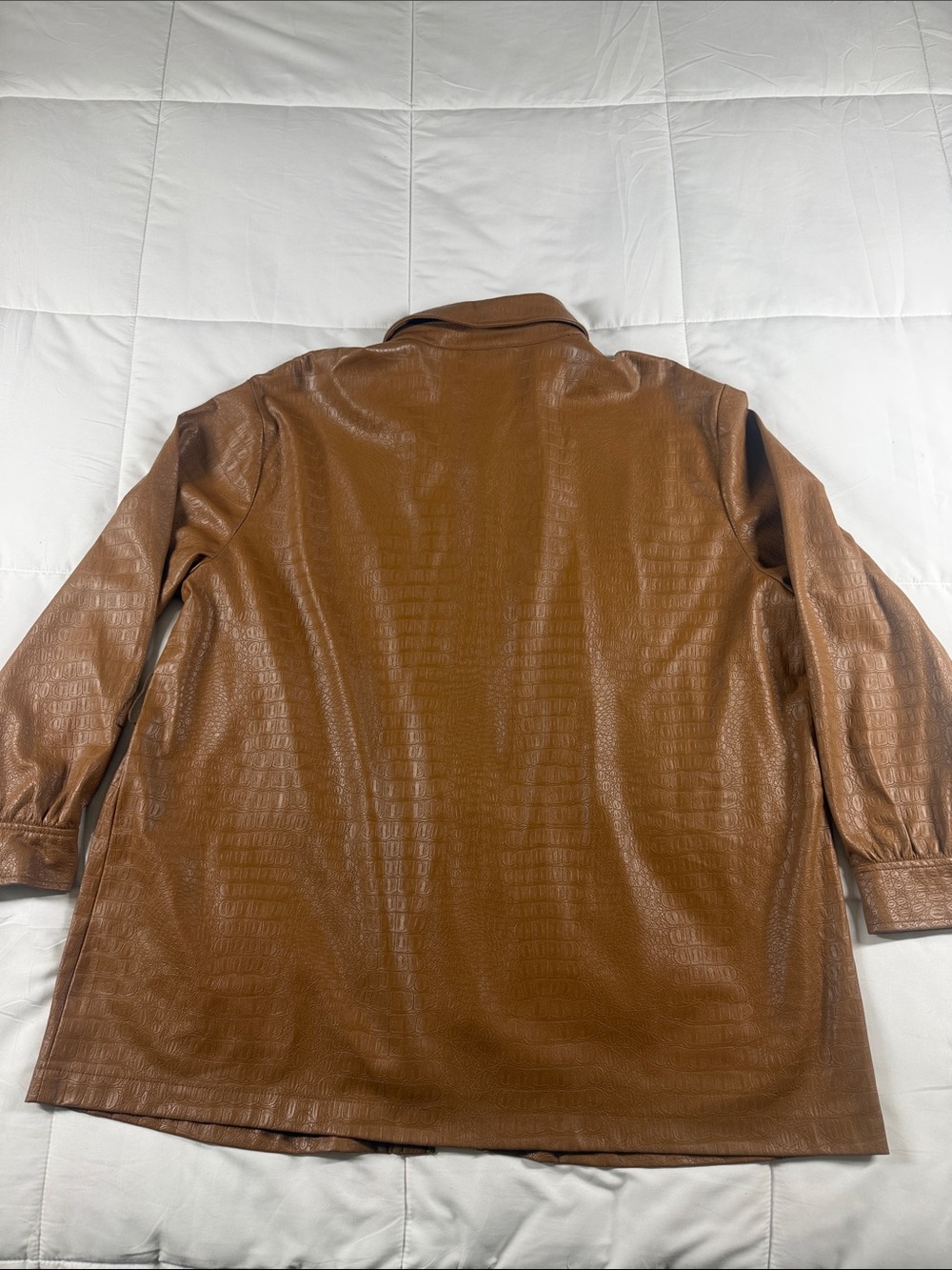 Marc Anthony Croc-Embossed Cognac Faux-Leather Belted Trench Jacket XL - Picture 10 of 11